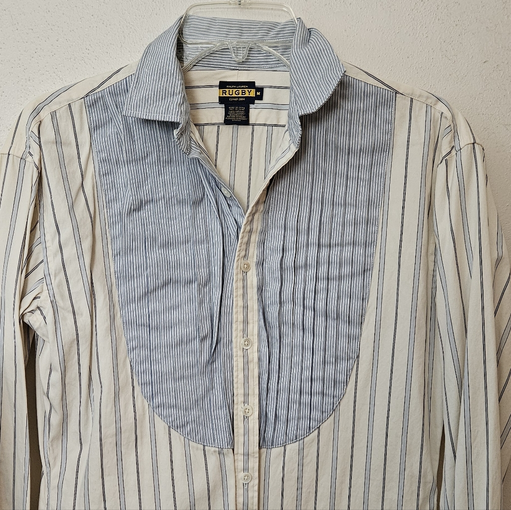 Ralph Lauren Cream Shirt With Light Blue Striped Bib